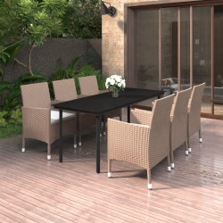 vidaXL Set comedor de jardín 7 pzas y cojines ratán sintético y vidrio