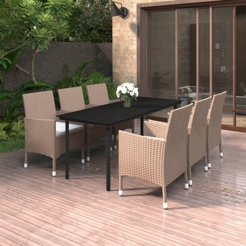 vidaXL Set comedor de jardín 7 pzas y cojines ratán sintético y vidrio vidaXL Set comedor de jardín 7 pzas y cojines ratán sintético y vidrio