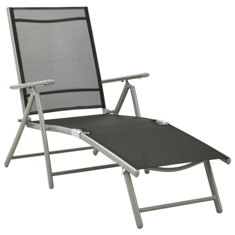 vidaXL Tumbona plegable textilene y aluminio negro y plateado