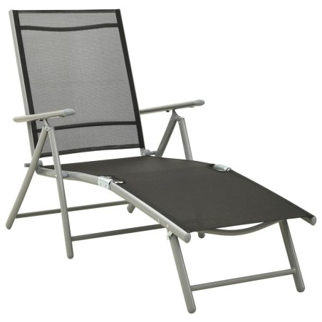 vidaXL Tumbona plegable textilene y aluminio negro y plateado