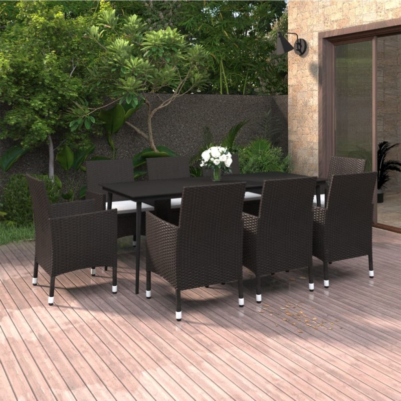 vidaXL Set comedor de jardín 9 pzas y cojines ratán sintético y vidrio vidaXL Set comedor de jardín 9 pzas y cojines ratán sintético y vidrio