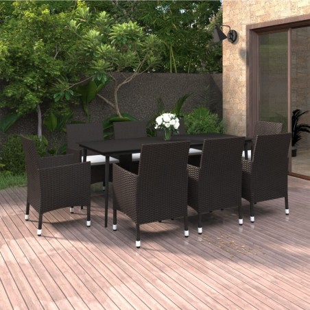 vidaXL Set comedor de jardín 9 pzas y cojines ratán sintético y vidrio