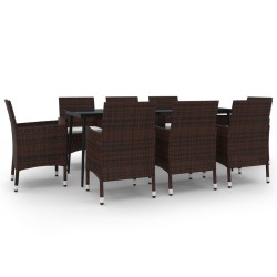 vidaXL Set comedor de jardín 9 pzas y cojines ratán sintético y vidrio
