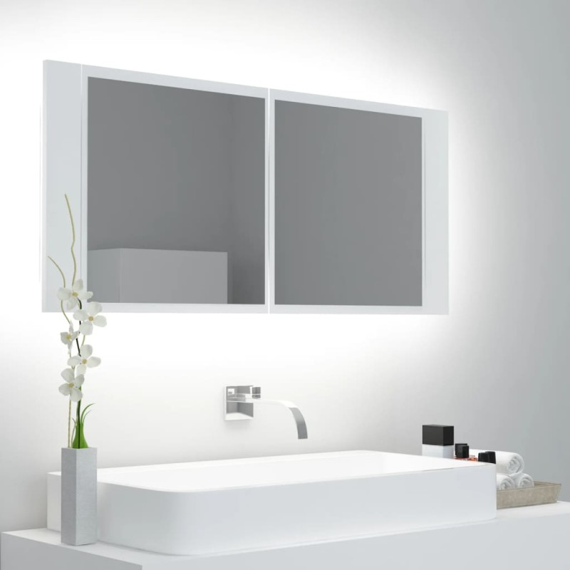vidaXL Armario espejo de baño con luz LED acrílico blanco 100x12x45 cm vidaXL Armario espejo de baño con luz LED acrílico blanco 100x12x45 cm