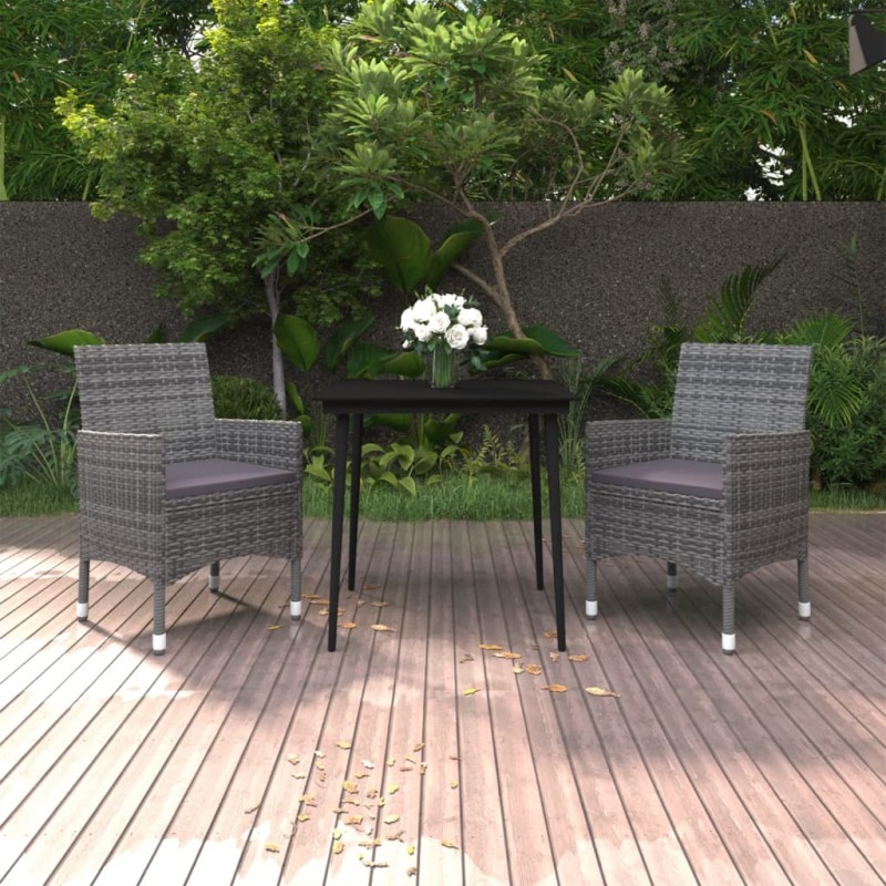 vidaXL Set comedor de jardín 3 pzas y cojines ratán sintético y vidrio vidaXL Set comedor de jardín 3 pzas y cojines ratán sintético y vidrio