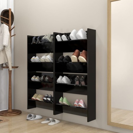 vidaXL Zapateros de pared 4 uds madera contrachapada negro 60x18x60 cm