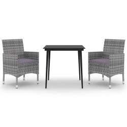 vidaXL Set comedor de jardín 3 pzas y cojines ratán sintético y vidrio
