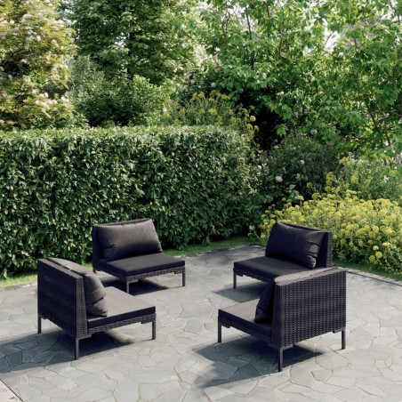vidaXL Sofás de jardín 4 piezas y cojines ratán sintético gris oscuro