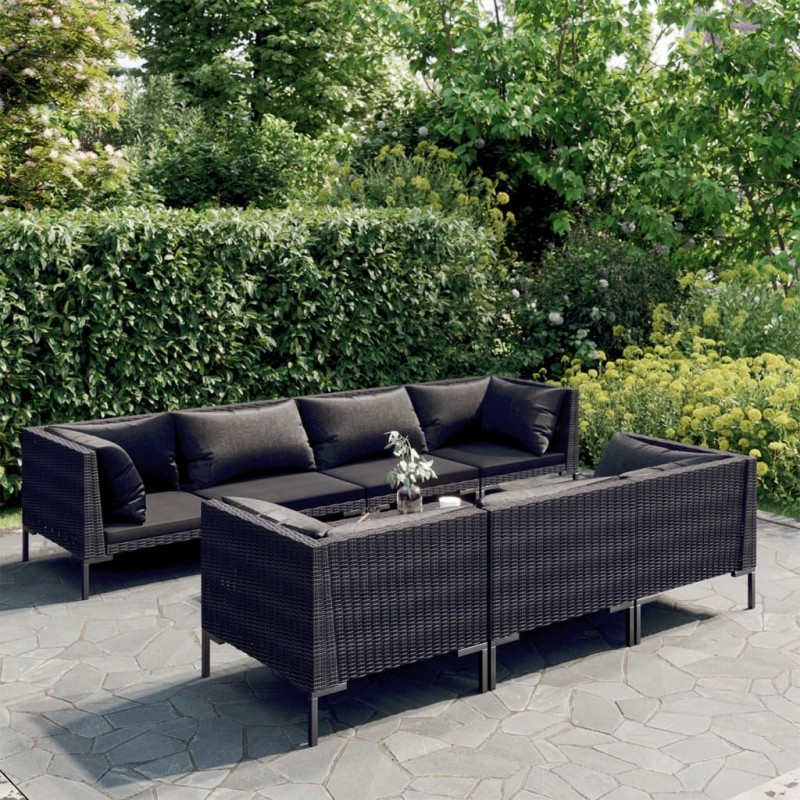 vidaXL Set sofás de jardín 8 pzas cojines ratán sintético gris oscuro vidaXL Set sofás de jardín 8 pzas cojines ratán sintético gris oscuro