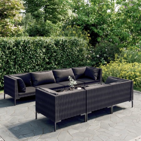 vidaXL Set sofás de jardín 8 pzas cojines ratán sintético gris oscuro