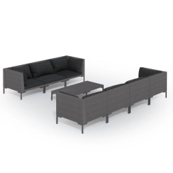 vidaXL Set sofás de jardín 8 pzas cojines ratán sintético gris oscuro