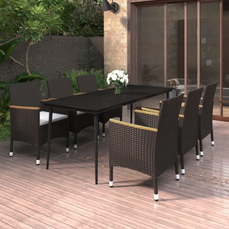 vidaXL Set comedor de jardín 7 pzas y cojines ratán sintético y vidrio