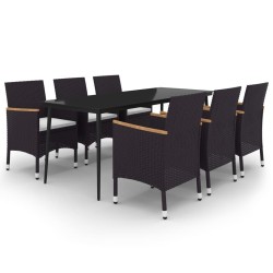 vidaXL Set comedor de jardín 7 pzas y cojines ratán sintético y vidrio
