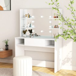 vidaXL Tocador de maquillaje con luces LED MDF blanco 100x40x135 cm