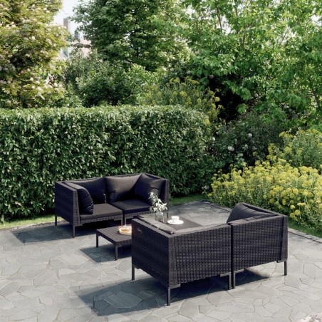 vidaXL Sofás de jardín 5 pzas y cojines ratán sintético gris oscuro
