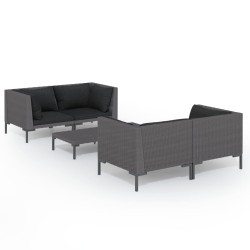 vidaXL Sofás de jardín 5 pzas y cojines ratán sintético gris oscuro