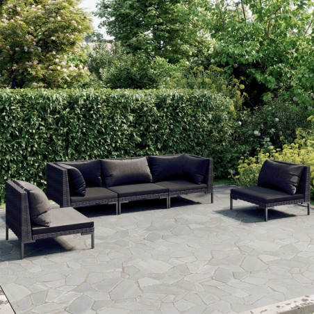 vidaXL Sofás de jardín 5 pzas y cojines ratán sintético gris oscuro