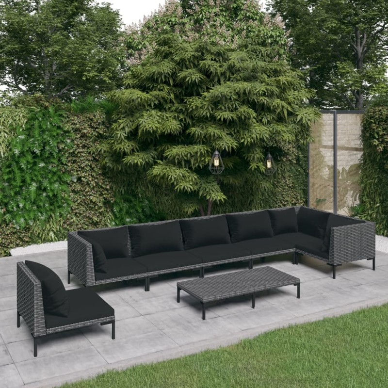 vidaXL Set sofás de jardín 8 pzas cojines ratán sintético gris oscuro vidaXL Set sofás de jardín 8 pzas cojines ratán sintético gris oscuro
