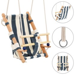 vidaXL Columpio de bebé con cinturón de seguridad algodón madera azul