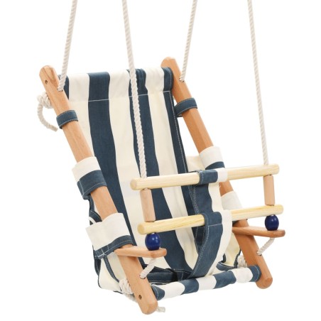 vidaXL Columpio de bebé con cinturón de seguridad algodón madera azul
