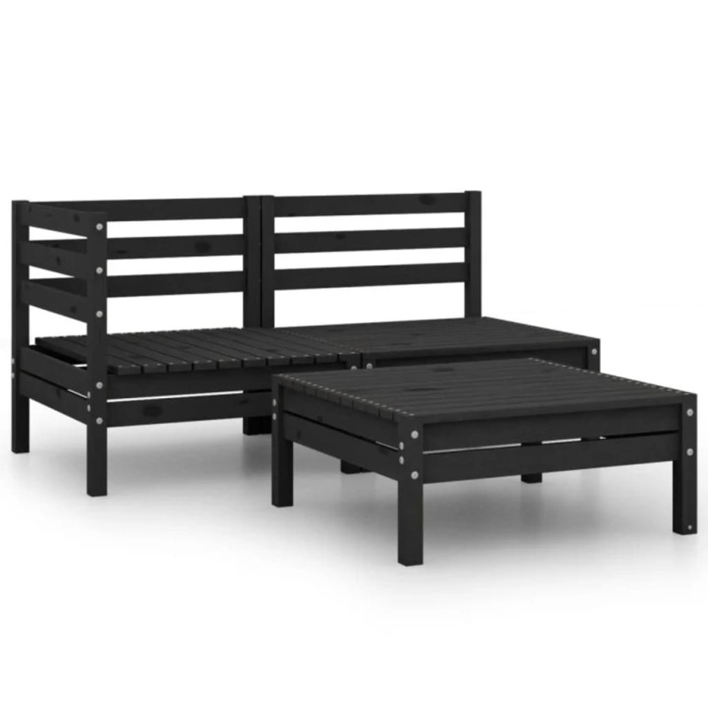 vidaXL Conjunto de muebles de jardín 3 piezas madera maciza pino negro vidaXL Conjunto de muebles de jardín 3 piezas madera maciza pino negro