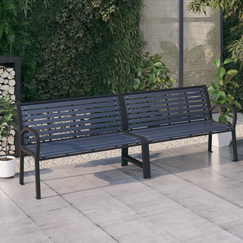 vidaXL Banco de jardín doble acero y WPC negro 251 cm vidaXL Banco de jardín doble acero y WPC negro 251 cm