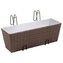 vidaXL Jardinera de balcón trapecio ratán marrón 50 cm 2 uds