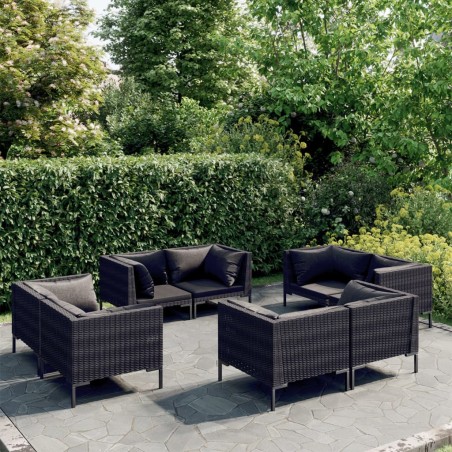 vidaXL Set sofás de jardín 8 pzas cojines ratán sintético gris oscuro
