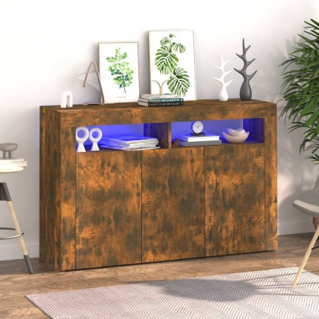 vidaXL Aparador con luces LED roble ahumado 115,5x30x75 cm