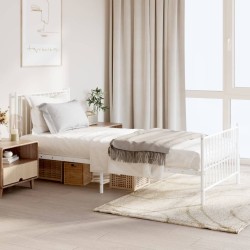 vidaXL Estructura cama metal con cabecero y pie cama blanca 90x200 cm