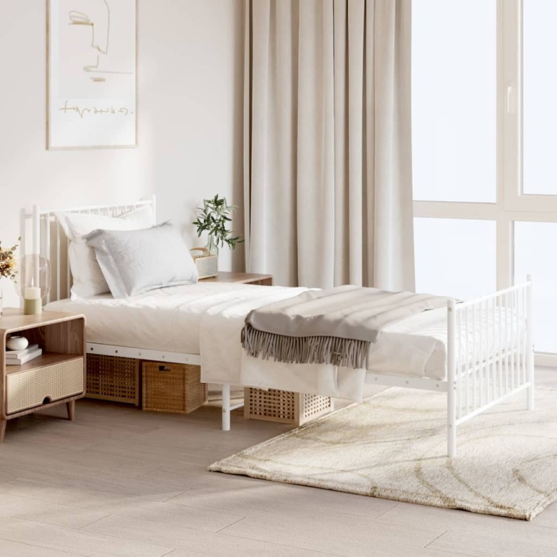 vidaXL Estructura cama metal con cabecero y pie cama blanca 90x200 cm vidaXL Estructura cama metal con cabecero y pie cama blanca 90x200 cm