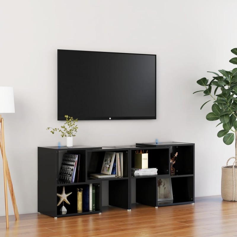 vidaXL Mueble de TV madera contrachapada negro brillante 104x30x52 cm vidaXL Mueble de TV madera contrachapada negro brillante 104x30x52 cm