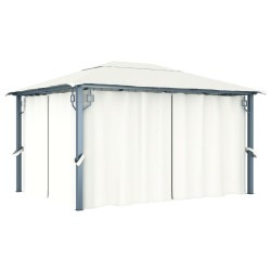 vidaXL Cenador con cortina color crema aluminio 400x300 cm