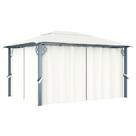 vidaXL Cenador con cortina color crema aluminio 400x300 cm