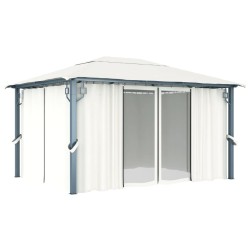 vidaXL Cenador con cortina color crema aluminio 400x300 cm