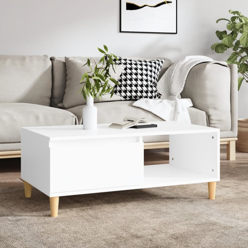 vidaXL Mesa de centro madera contrachapada blanco 90x50x36,5 cm vidaXL Mesa de centro madera contrachapada blanco 90x50x36,5 cm