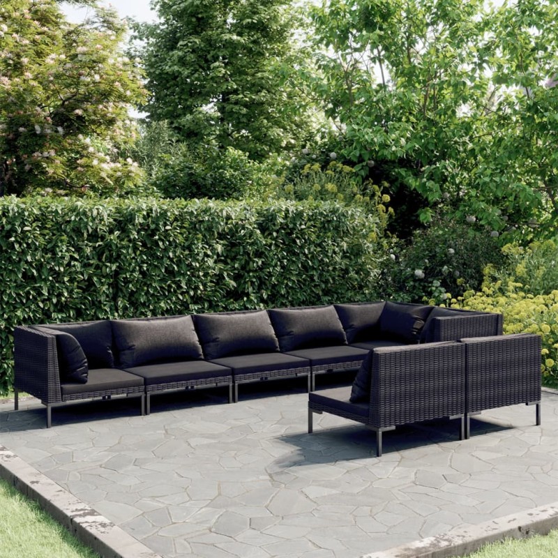 vidaXL Set sofás de jardín 8 pzas cojines ratán sintético gris oscuro vidaXL Set sofás de jardín 8 pzas cojines ratán sintético gris oscuro