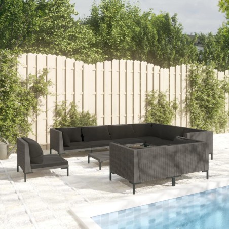 vidaXL Muebles de jardín 10 pzas y cojines ratán sintético gris oscuro