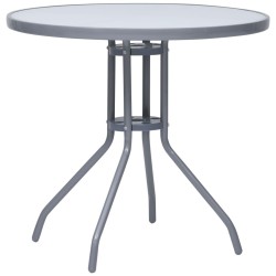 vidaXL Mesa de jardín acero y vidrio gris claro 80 cm