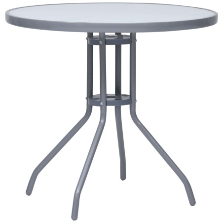 vidaXL Mesa de jardín acero y vidrio gris claro 80 cm