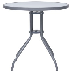 vidaXL Mesa de jardín acero y vidrio gris claro 80 cm