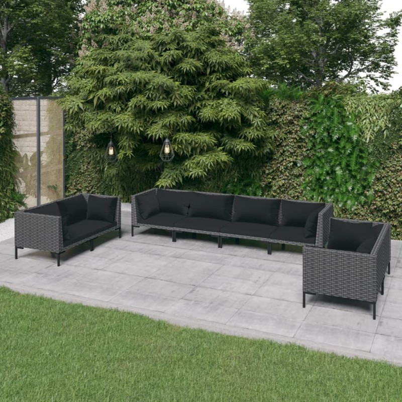 vidaXL Set sofás de jardín 8 pzas cojines ratán sintético gris oscuro vidaXL Set sofás de jardín 8 pzas cojines ratán sintético gris oscuro