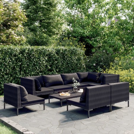 vidaXL Sofás de jardín 9 pzas y cojines ratán sintético gris oscuro