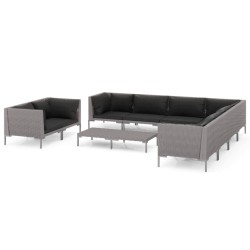 vidaXL Muebles de jardín 10 pzas y cojines ratán sintético gris oscuro