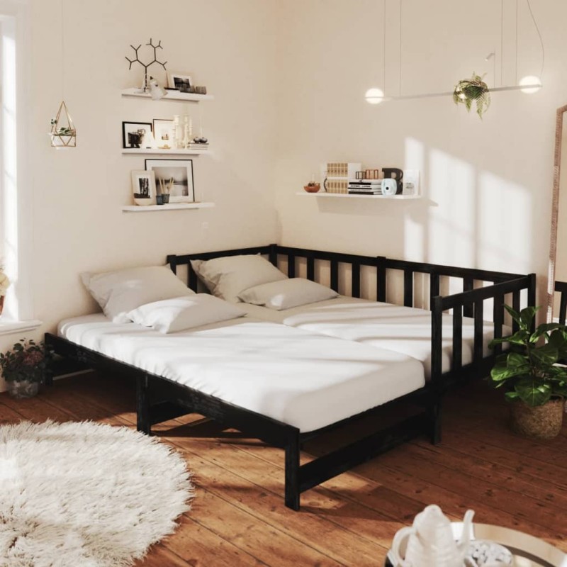 vidaXL Sofá cama extraíble madera maciza de pino negro 2x(90x200) cm