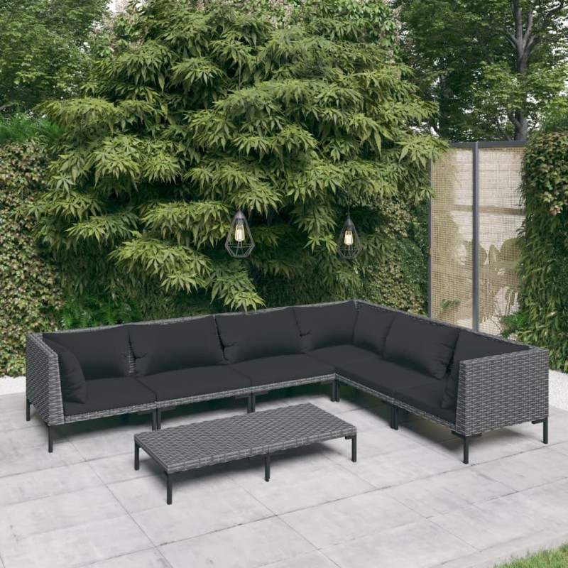 vidaXL Sofás de jardín 7 piezas y cojines ratán sintético gris oscuro vidaXL Sofás de jardín 7 piezas y cojines ratán sintético gris oscuro
