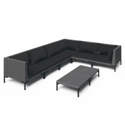 vidaXL Sofás de jardín 7 piezas y cojines ratán sintético gris oscuro