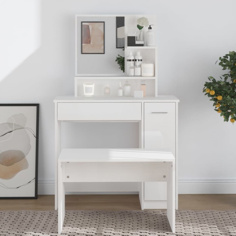 vidaXL Tocador con espejo blanco brillante 86,5x35x136 cm vidaXL Tocador con espejo blanco brillante 86,5x35x136 cm