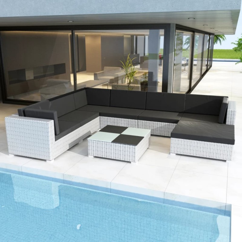 vidaXL Set muebles de jardín 8 piezas y cojines ratán sintético blanco vidaXL Set muebles de jardín 8 piezas y cojines ratán sintético blanco