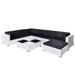 vidaXL Set muebles de jardín 8 piezas y cojines ratán sintético blanco